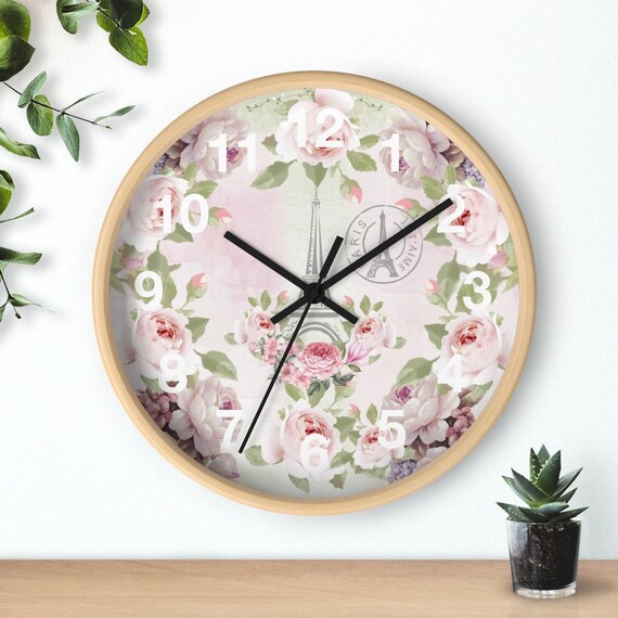 【美品】Francfranc フラワー 壁掛け時計 おしゃれ お花 花 francfranc 時計 ピンクの花柄壁掛け時計 パリのファームハウス風