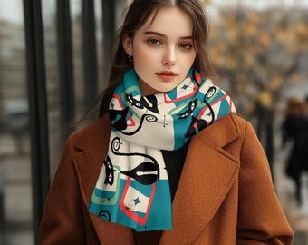 Atomic Cat Scarf: Teal Mid-century Modern Retro Fluffy Scarf - Etsy