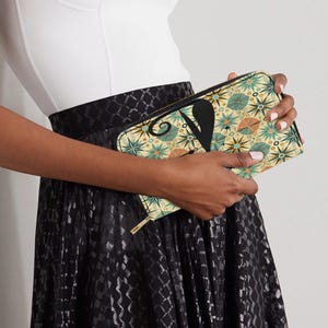 Atomic cat MCM Long Wallet with Wrist Strap, Mid Century Modern, retro purse, travel, black cat lover gift