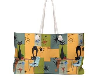 Retro Atomic Cat Wochenendtasche: Mid-Century Modern Oversized Tote