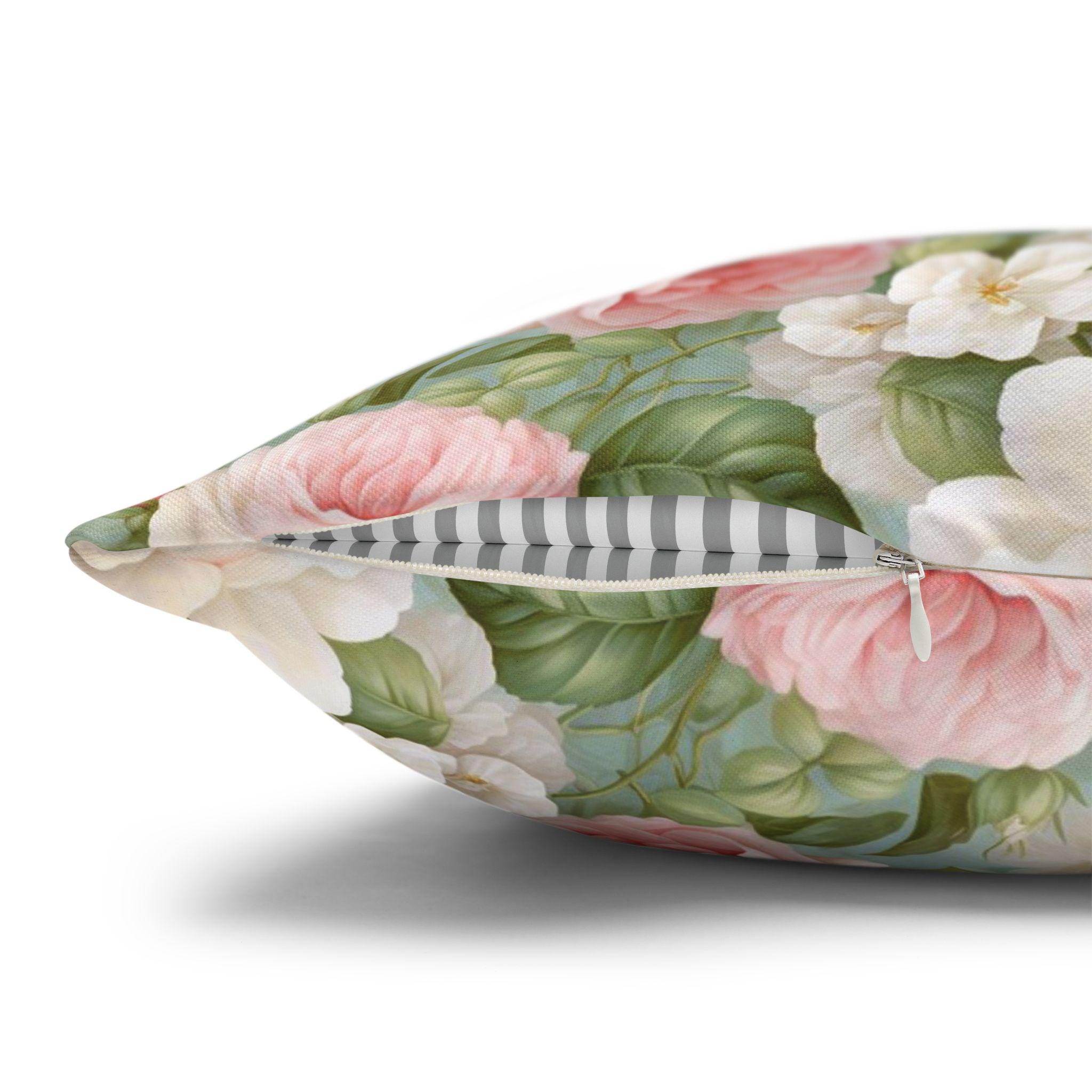 Set Di 2 Federe Rettangolari 30x50 Cm Con Stampa Floreale Vintage Rosa Pesca - Shabby Chic Per Divano E Camera - 3