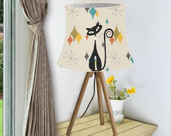 Atomic cat MCM Round table LAMPSHADE, Mid Century Modern, retro vintage, kitschy 50s 60s, black cat lover gift