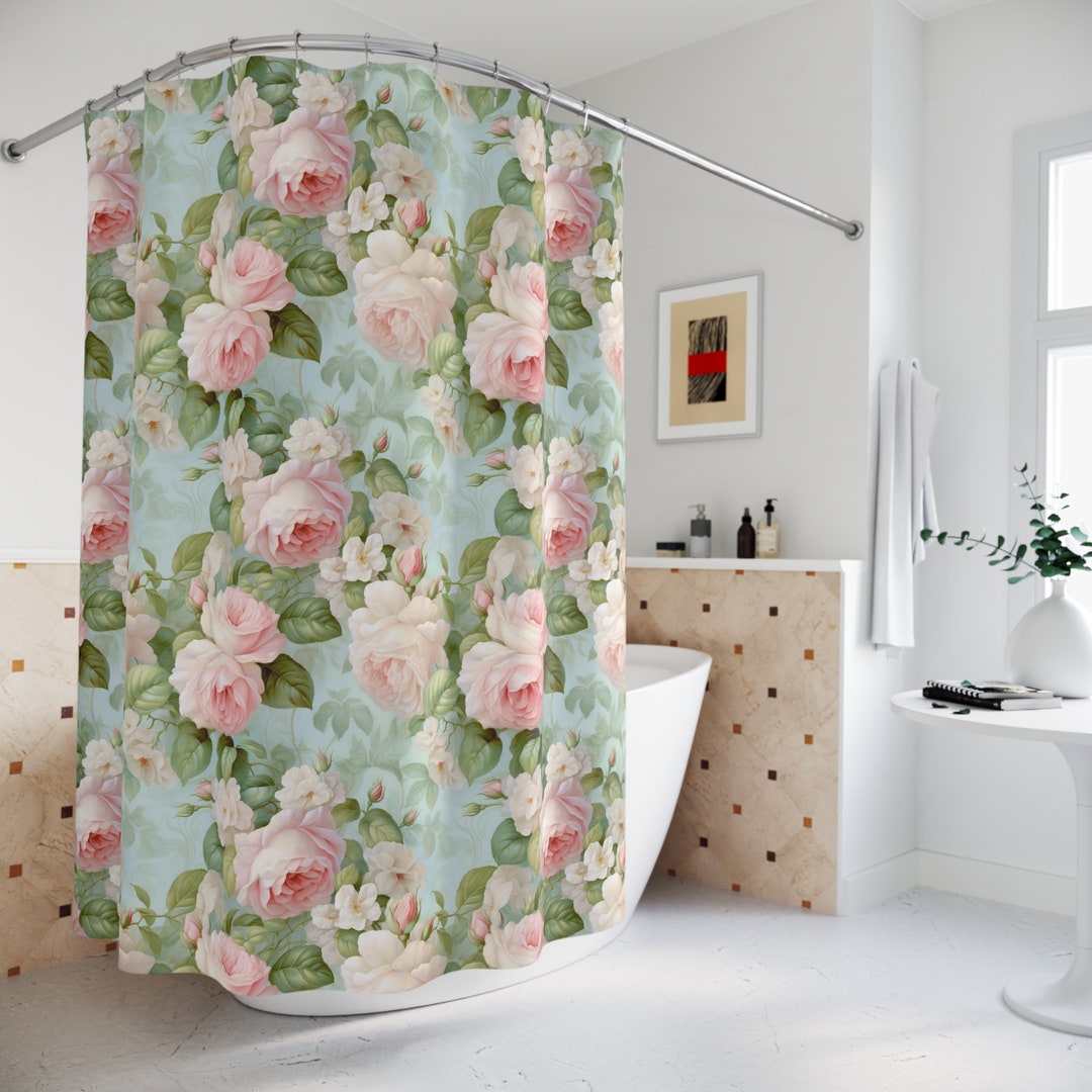 Stunning Pink Rose Garden Shower Curtain With Delicate Pale Pink