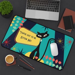 Atomic Cat Desk Mat: Mid-Century Modern Retro Office Decor