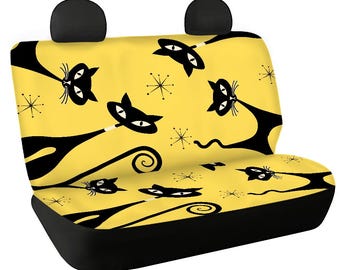 Atomic Cat Car Seat Cover: Retro MCM Yellow Waterproof Rear Seat