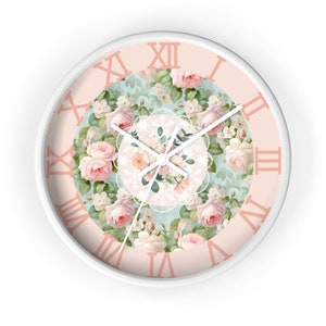 Reloj de pared con diseño de rosa rosa de inspiración shabby chic, reloj de pared para cocina, sala de estar y dormitorio, mecanismo silencioso