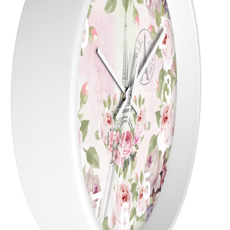 Pink Flower Wall Clock, Paris, Home Decor, Country Cottage, Farmhouse, Floral Wall Clock Etsy