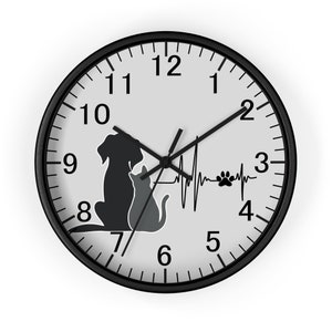 Cat and dog silhouette Wall Clock, cute pet wall clock, pet owner gift, dog cat lover, kitchen living room, silent wall clock