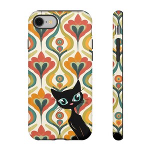 Atomic cat art Phone Case | Perfect for black Cat Lovers, Unique Gift, Trendy Accessory, Holiday Presents, Durable, Mid Century design