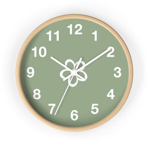 Green with flower Wall Clock, kitchen clock, living room clock, minimalist clock, plain green clock, silent clock