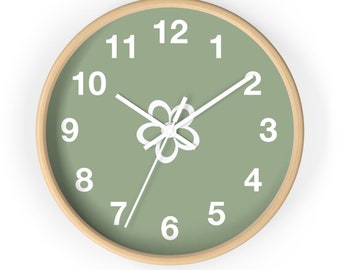 Green with flower Wall Clock, kitchen clock, living room clock, minimalist clock, plain green clock, silent clock