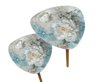 Blue Shabby Chic Coffee Table Set: French Cottage Farmhouse Decor