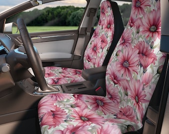 Pink Daisy Car Seat Covers, Boho Vehicle Decor