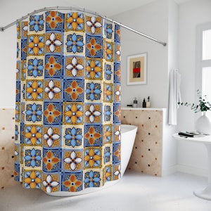 Exquisite Mediterranean Charm: Turkish Tile, bathroom decor, retro flower style Shower Curtain