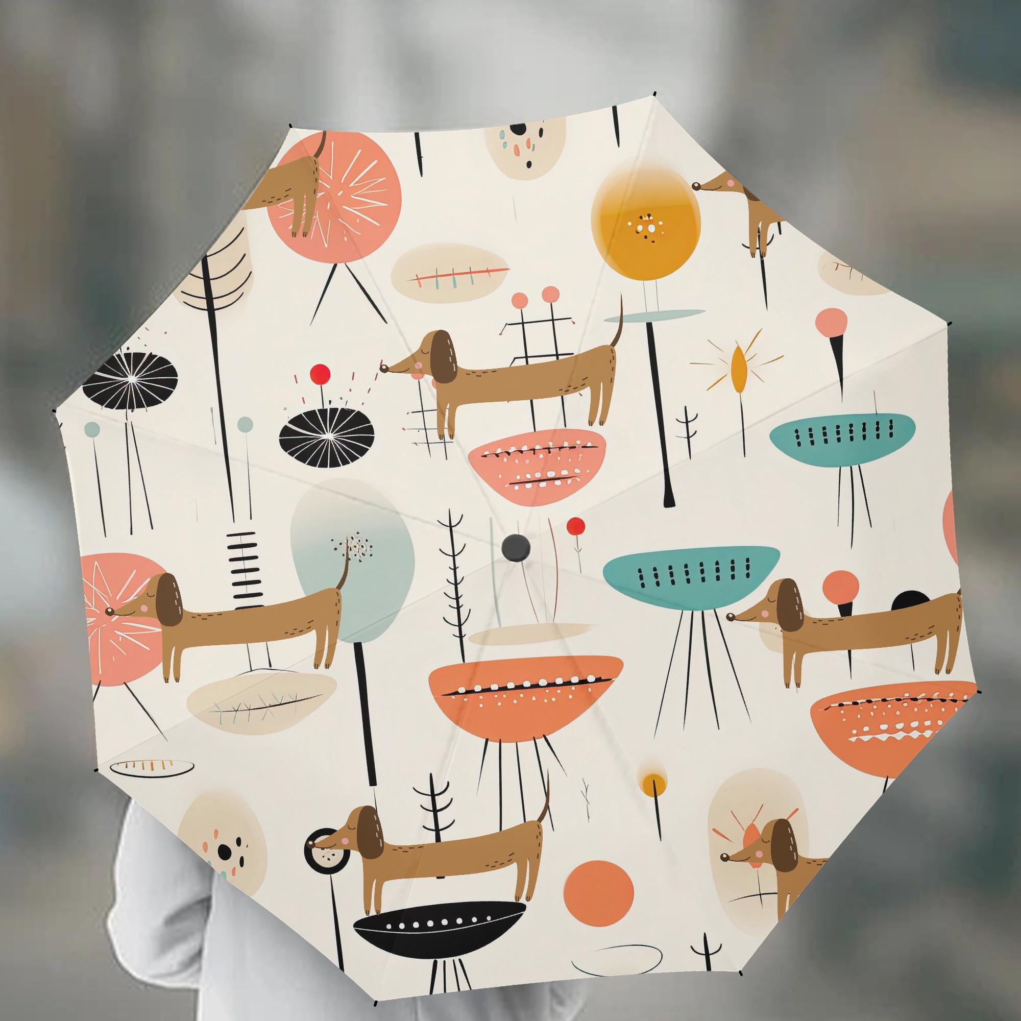 Mid-Century Dachshund Umbrella: Retro Dog Lover Gift, UV Protection