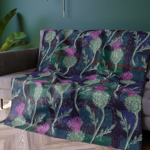 Luxurious Elegance: Scottish Thistle Design Crushed Velvet Throw Blanket
