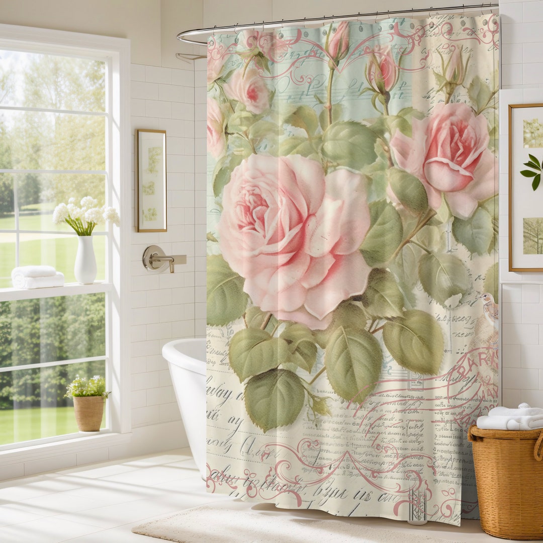 Rosebuds and Music Shabby Chic Style Shower Curtain, French Vintage ...