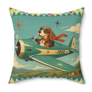 Oreiller d'avion vintage pour chien Beagle Pilot | Oreiller carré rétro aviation image 14