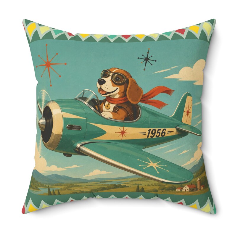 Oreiller d'avion vintage pour chien Beagle Pilot | Oreiller carré rétro aviation image 14