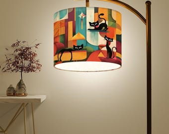 Atomic cat Arc Floor Lamp (Made in USA), reading light, MCM lighting, black cat lover, Mid Century Modern, housewarming