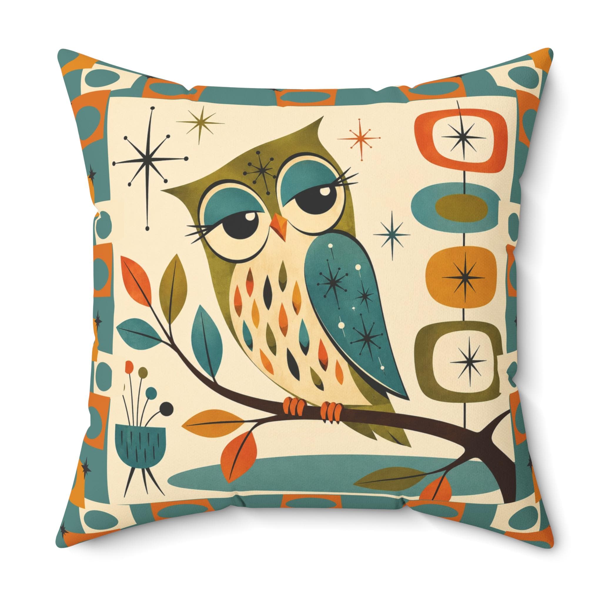 Mid Century Retro Owl Pillow | Spun Polyester Square Pillow