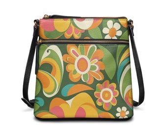 Retro Floral Shoulder Bag: Groovy 60s Hippie Handbag