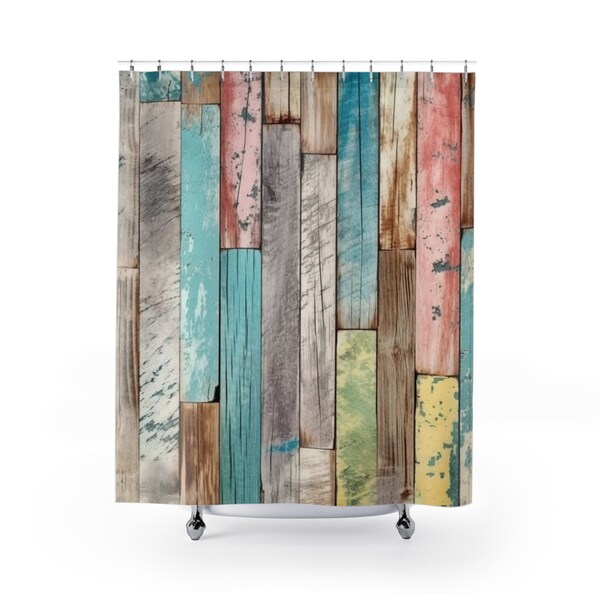 Rustic woodgrain look shabby chic style shower curtain, stall bathtub curtain