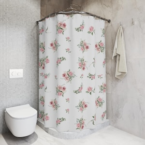 Cute Pink rose shabby chic Shower Curtain, French vintage inspired, Farmhouse bathroom, country cottage, stall shower curtain
