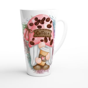 Pink Gnome latte mug, oversized coffee mug, big coffee cup, ladies large cup, chai tea, cool mug, ceramic 17oz mug