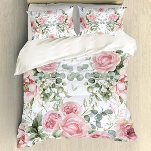Pink peony rose shabby chic polyester duvet cover, bedroom decor, floral Farmhouse, cottage, flower bedding, cover and pillow case set