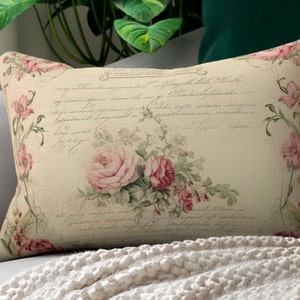Old roses vintage shabby chic Lumbar Pillow, Farmhouse, country cottage, French vintage inspired, retro pillow