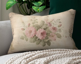 Shabby chic floral vintage flowers  Lumbar Pillow, bedroom living room ,scatter, throw, farmhouse decor, country cottage pillow