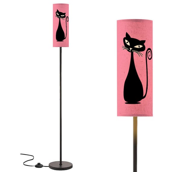 Pink Atomic Cat Floor Lamp: Mid Century Modern 50s Style (made in