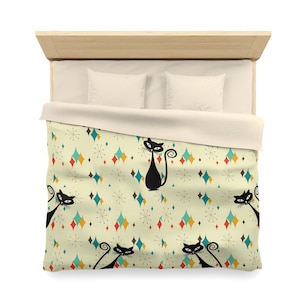 Atomic Cat Franciscan starburst Microfiber Duvet Cover - Cat Lovers Gift, MCM, Playful Bedding, 50s 60s kitschy