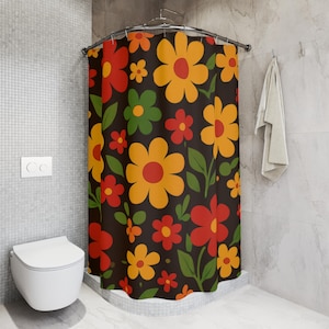 Vibrant hippie Floral Shower Curtain, Colorful Bathroom Decor, Retro Boho Style, Gift for Home, Summer Vibes, Floral Pattern