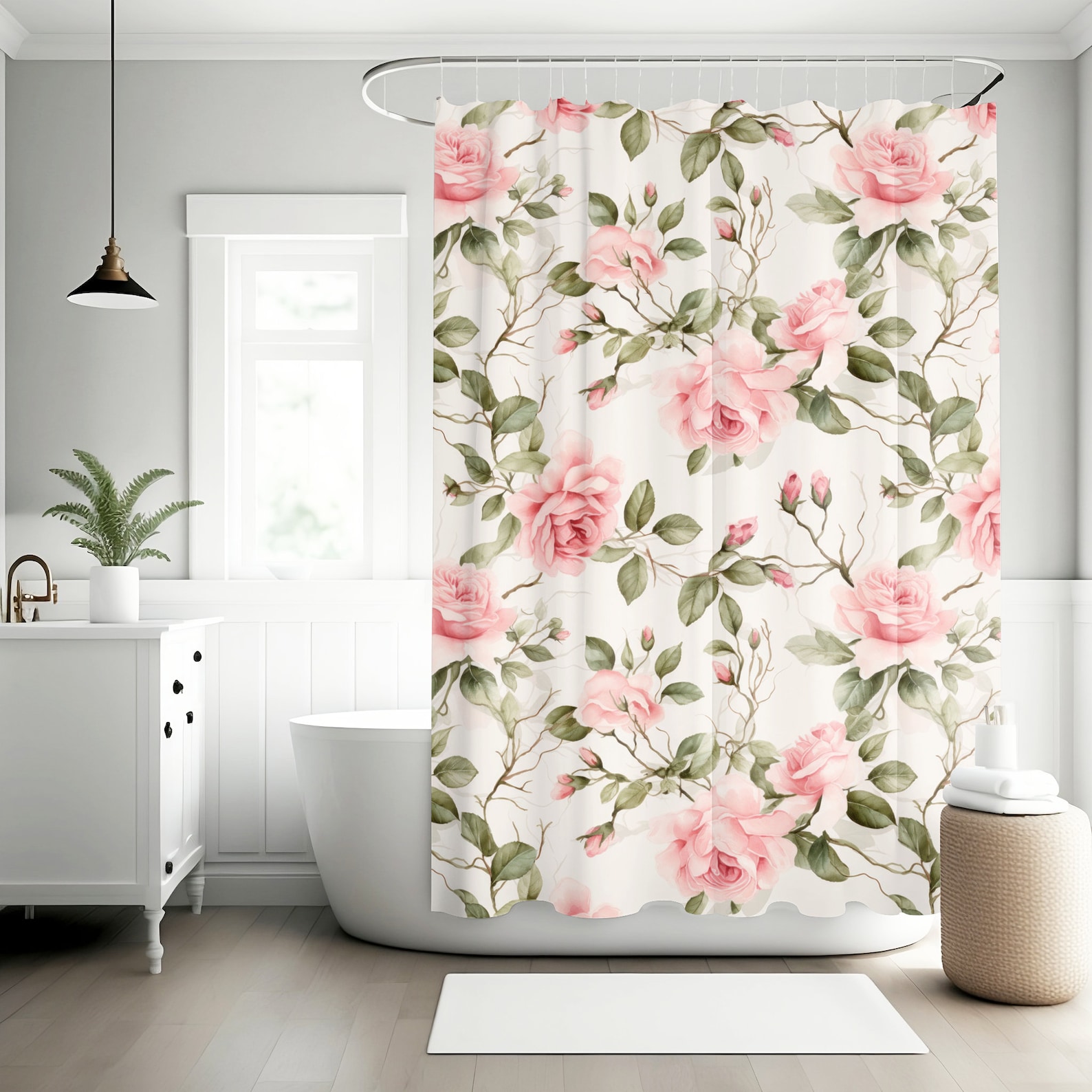 Timeless Vintage Pink Floral Shower Curtain for Bathroom Elegance