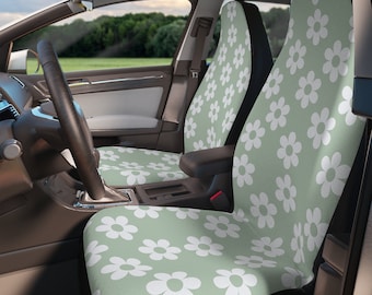 Green Daisy Car Seat Covers: Floral Polyester, Vehicle Decor