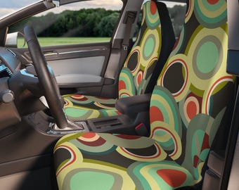 Retro colorful circles Car Seat Covers, auto car accessories, vehicle seat covers, Mid Century Modern, MCM car interior decor