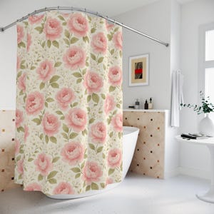 Peony rose Floral Shower Curtain | Elegant Bathroom Decor | Boho Chic Design | Cottagecore Style | Bath Accessories, Shabby chic decor