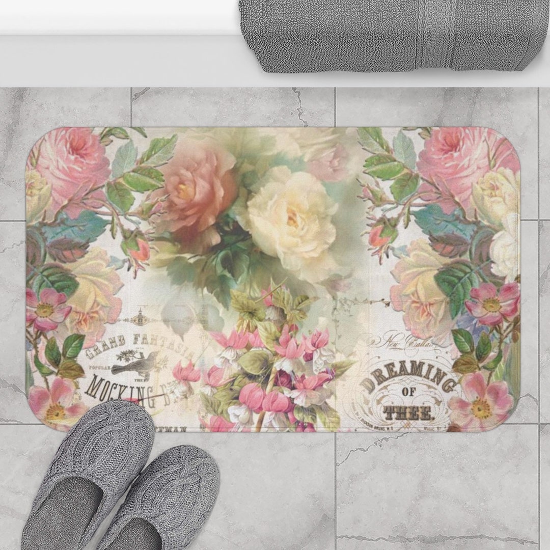 Roses Bath Mat, Vintage Flowers, Cottage Decor, Vintage, Farmhouse ...