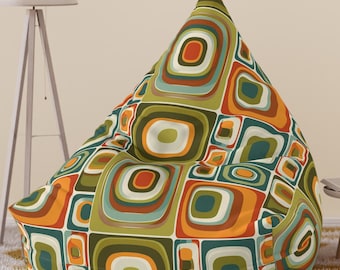 Retro 60s 70s inspired Bean Bag Chair COVER, Geometric shapes, MCM home decor