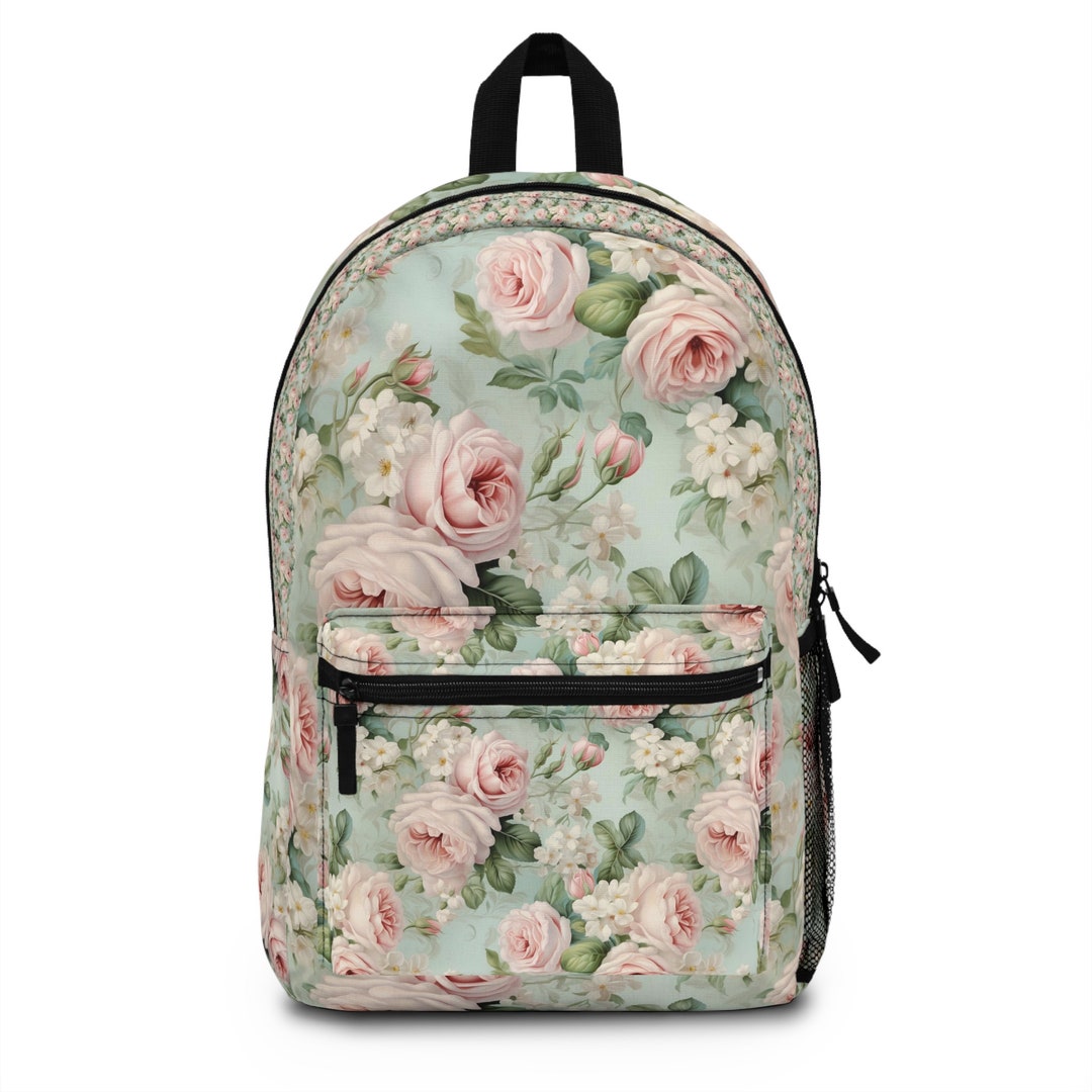 Blush Pink Vintage Roses Backpack, Weekend Bag, Travel