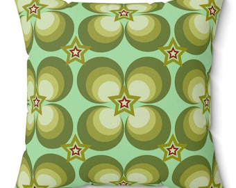 Cojín floral verde retro: estilo años 60 y 70