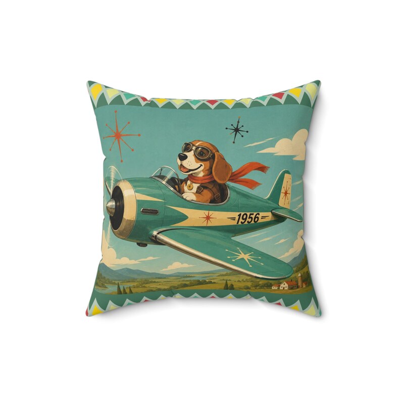 Oreiller d'avion vintage pour chien Beagle Pilot | Oreiller carré rétro aviation image 9
