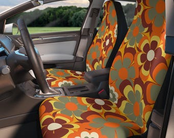 Groovy flowers retro Car Seat Covers hippie, vehicle, car accessories, car interior decor, floral boho car seat covers