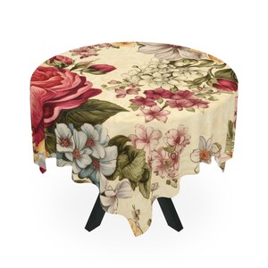 Vintage flower dining room floral tablecloth, country cottage, farmhouse dining, housewarming gift
