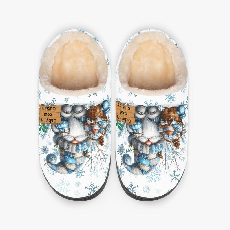Pantuflas mullidas de gnomo de invierno, zapatillas de casa, regalo para amantes de los gnomos, calzado cálido y acogedor. imagen 3
