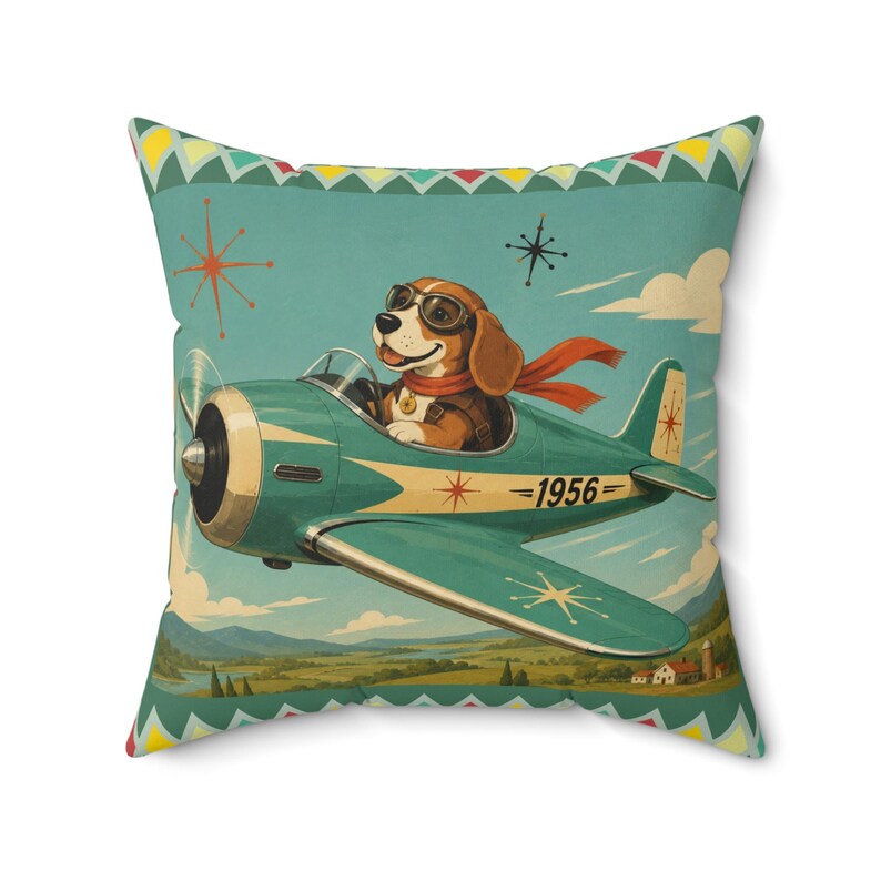Oreiller d'avion vintage pour chien Beagle Pilot | Oreiller carré rétro aviation image 11