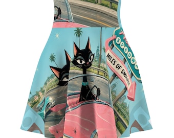 Retro Schwarze Atomic Katzen Fahren Rosa Cabrio Skater Rock | Vintage Straßenschild Print