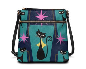 Atomic Cat Teal Blue Shoulder Bag, Retro MCM Style